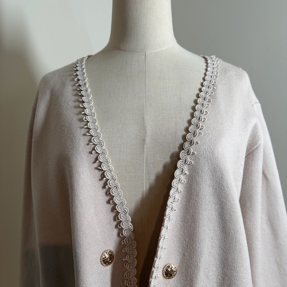 Sioni Women’s Open Front Knit Jacket with Trim Double Button in Winter White - Picture 4 of 12